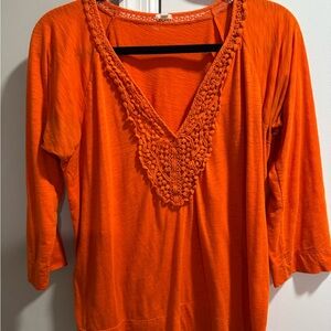 J. Crew Vibrant Orange Crochet V-Neck Tunic
